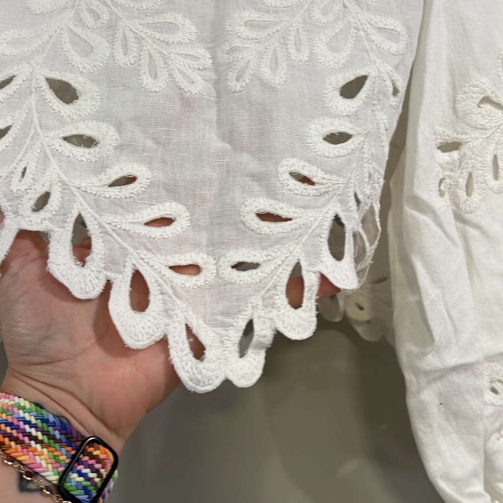 Free People - small, Oleander Elegant White Eyelet Embroidered Top - Picture 7 of 8